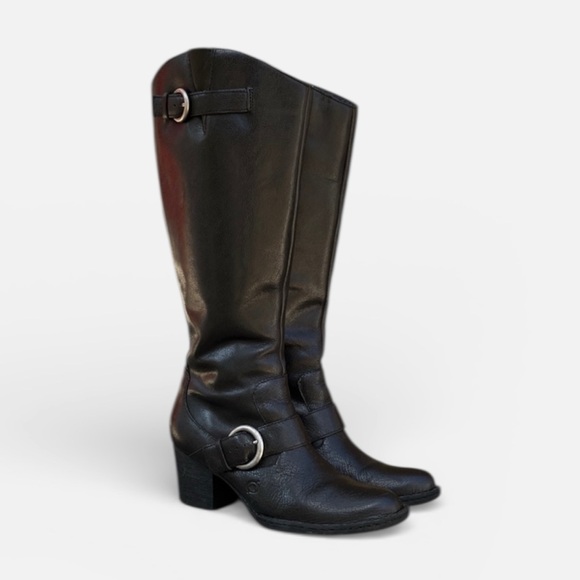 Born Shoes - Born Shaylee Tall Leather Boot in Black w/ Buckle Accent Women’s Sz 7 1/2